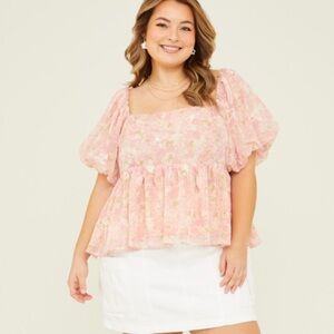 ARULA Pink Puff Sleeve Boxy Blouse